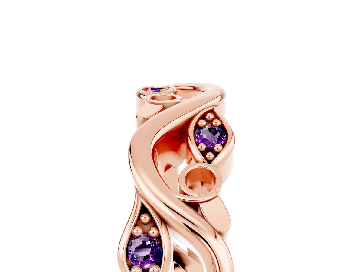 Marquise Amethyst Vine Eternity Band in Rose gold with Bezel Setting_5