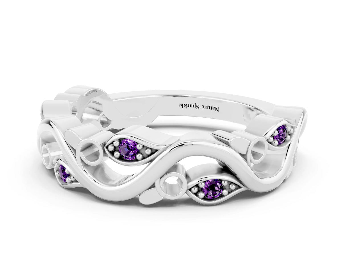 Marquise Amethyst Vine Eternity Band in White gold with Bezel Setting
