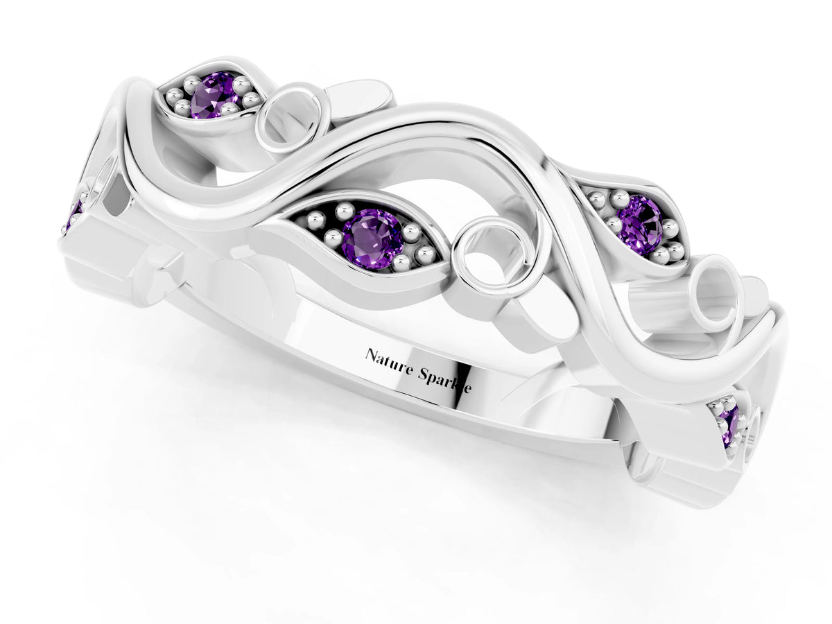 Marquise Amethyst Vine Eternity Band in White gold with Bezel Setting_1
