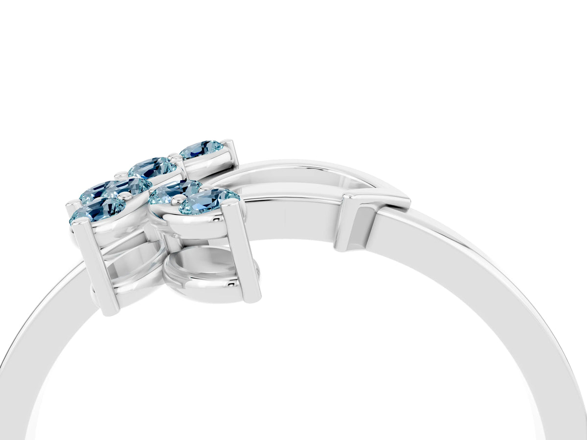 Marquise Aquamarine Floral Cluster Bypass Ring in Platinum with Prong Setting_4