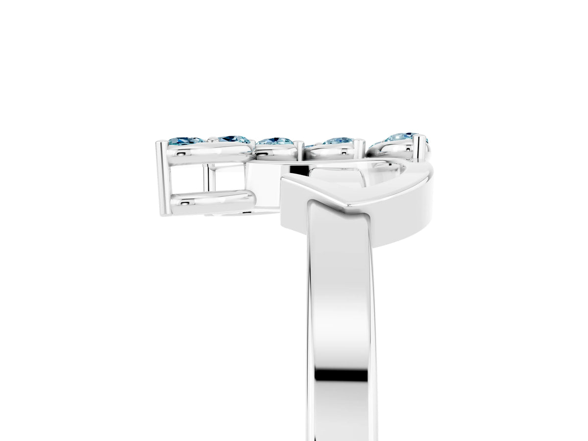 Marquise Aquamarine Floral Cluster Bypass Ring in Platinum with Prong Setting_5