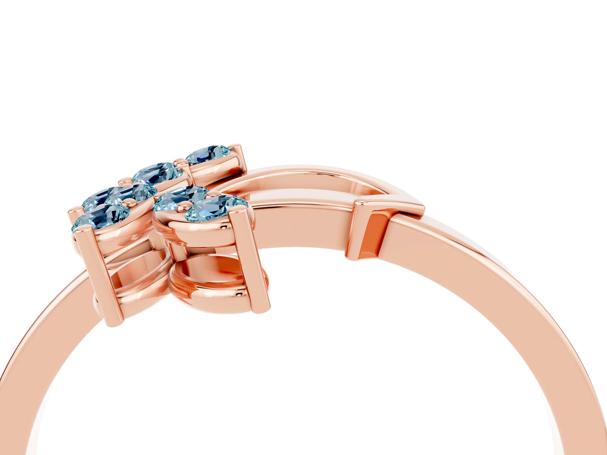Marquise Aquamarine Floral Cluster Bypass Ring in Rose gold with Prong Setting_4