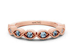 Marquise Aquamarine Milgrain Half Eternity Band in Rose gold with Bezel Setting
