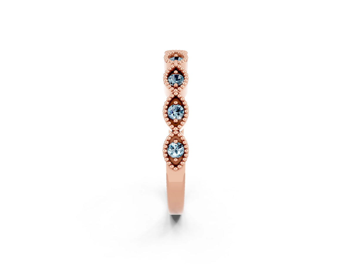 Marquise Aquamarine Milgrain Half Eternity Band in Rose gold with Bezel Setting_2