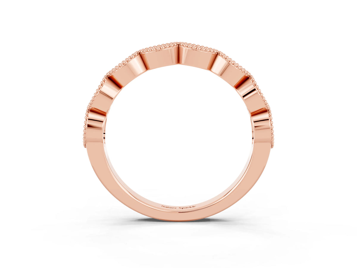 Marquise Aquamarine Milgrain Half Eternity Band in Rose gold with Bezel Setting_3