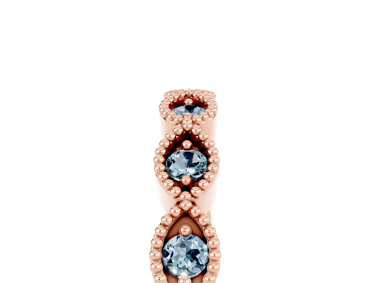 Marquise Aquamarine Milgrain Half Eternity Band in Rose gold with Bezel Setting_5