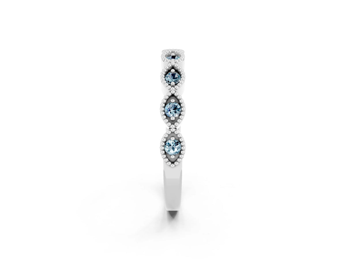 Marquise Aquamarine Milgrain Half Eternity Band in Silver with Bezel Setting_2
