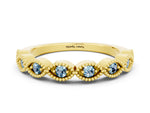 Marquise Aquamarine Milgrain Half Eternity Band in Yellow gold with Bezel Setting