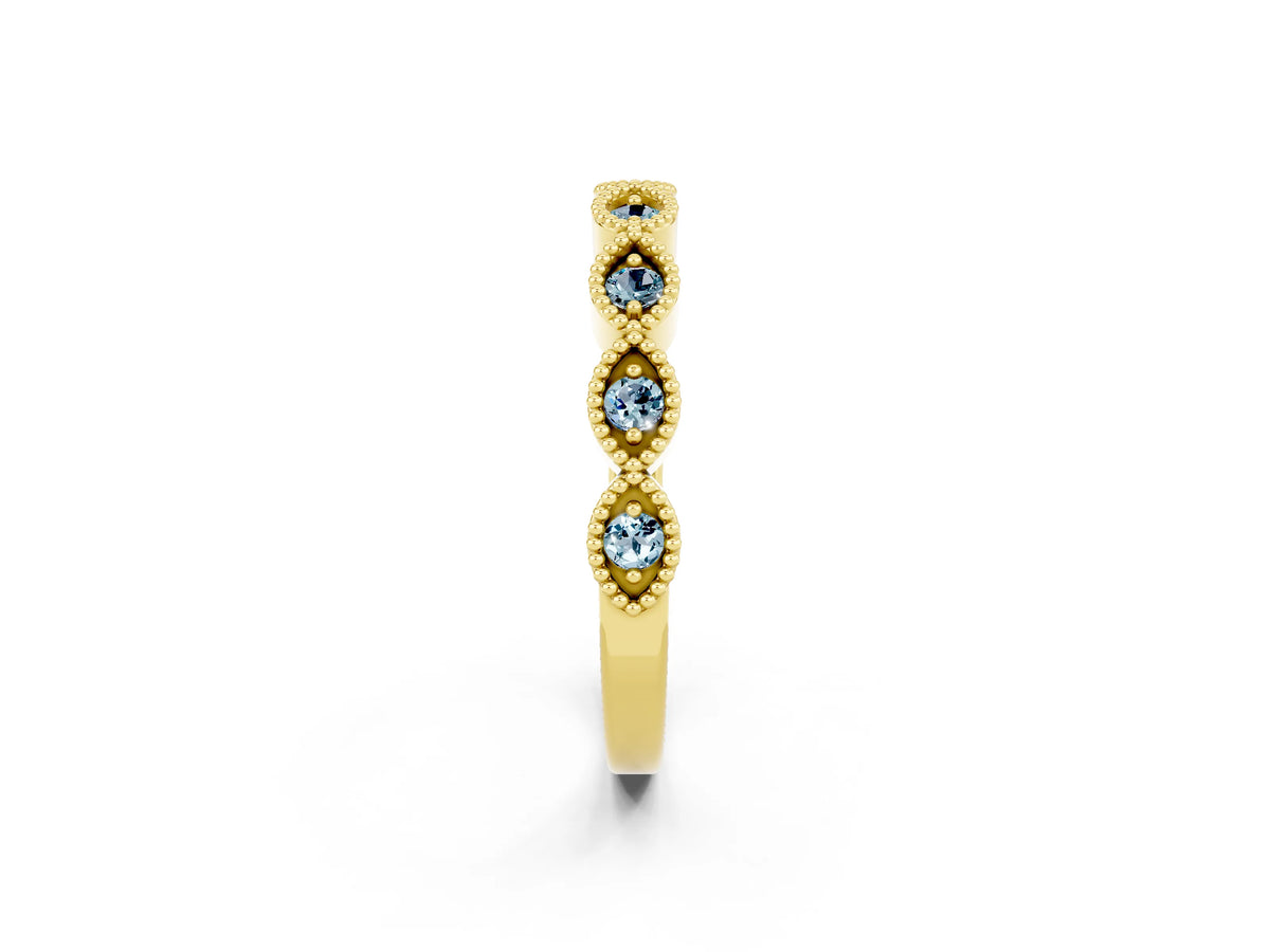 Marquise Aquamarine Milgrain Half Eternity Band in Yellow gold with Bezel Setting_2