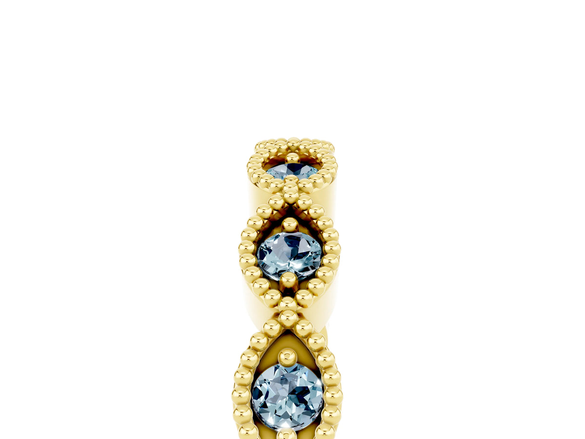Marquise Aquamarine Milgrain Half Eternity Band in Yellow gold with Bezel Setting_5