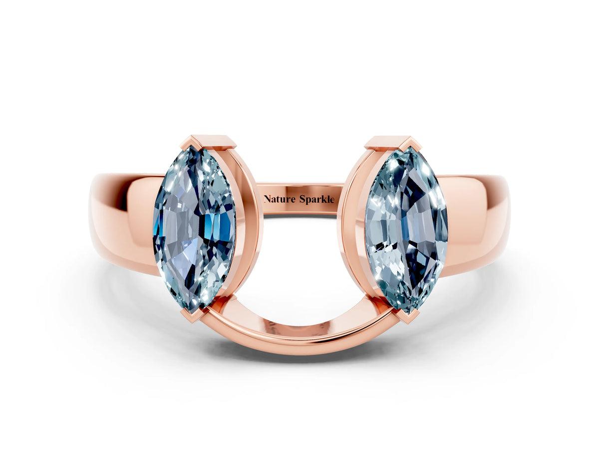 Marquise Aquamarine Open Band Ring in Rose gold with Tension Setting