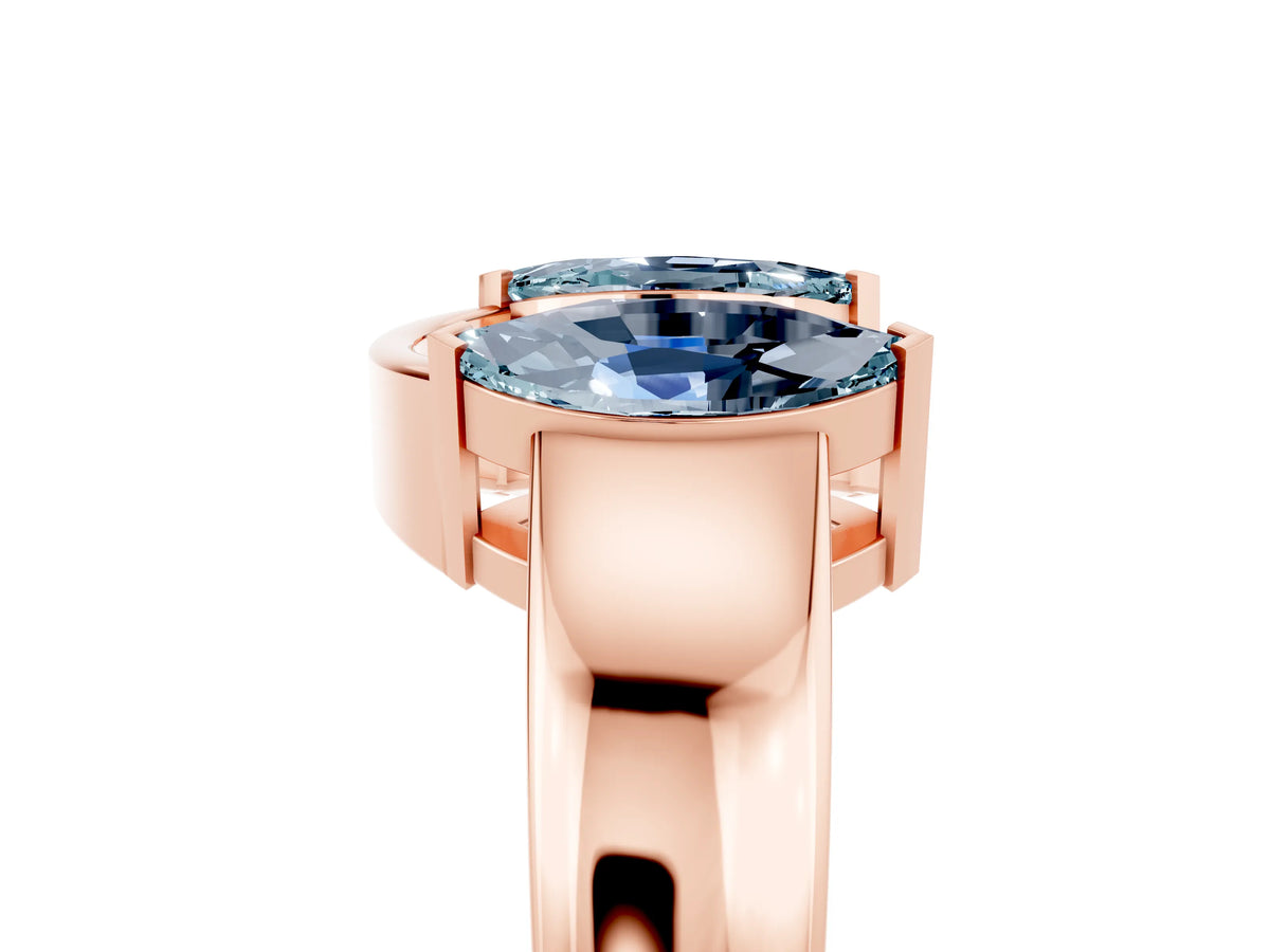 Marquise Aquamarine Open Band Ring in Rose gold with Tension Setting_5