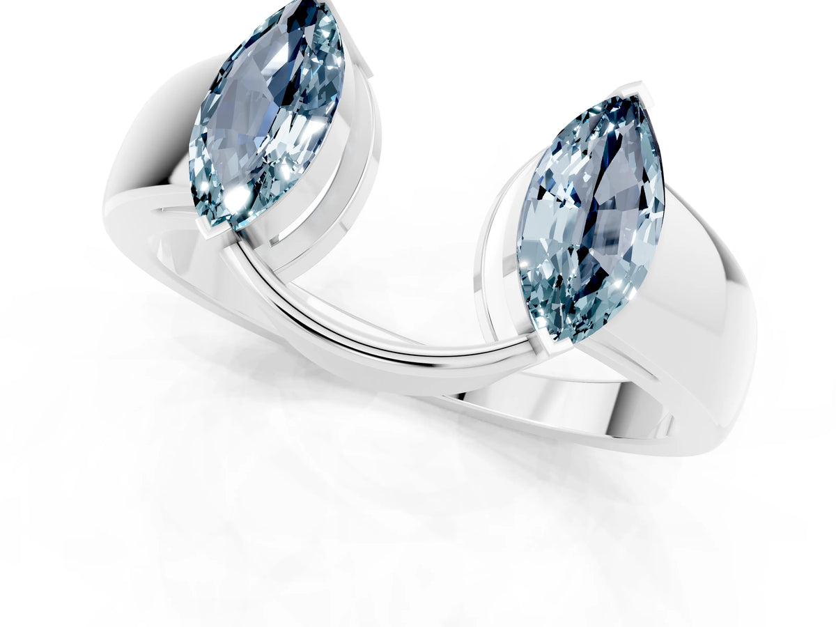 Marquise Aquamarine Open Band Ring in Silver with Tension Setting_1