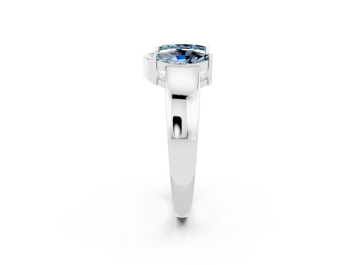 Marquise Aquamarine Open Band Ring in Silver with Tension Setting_2