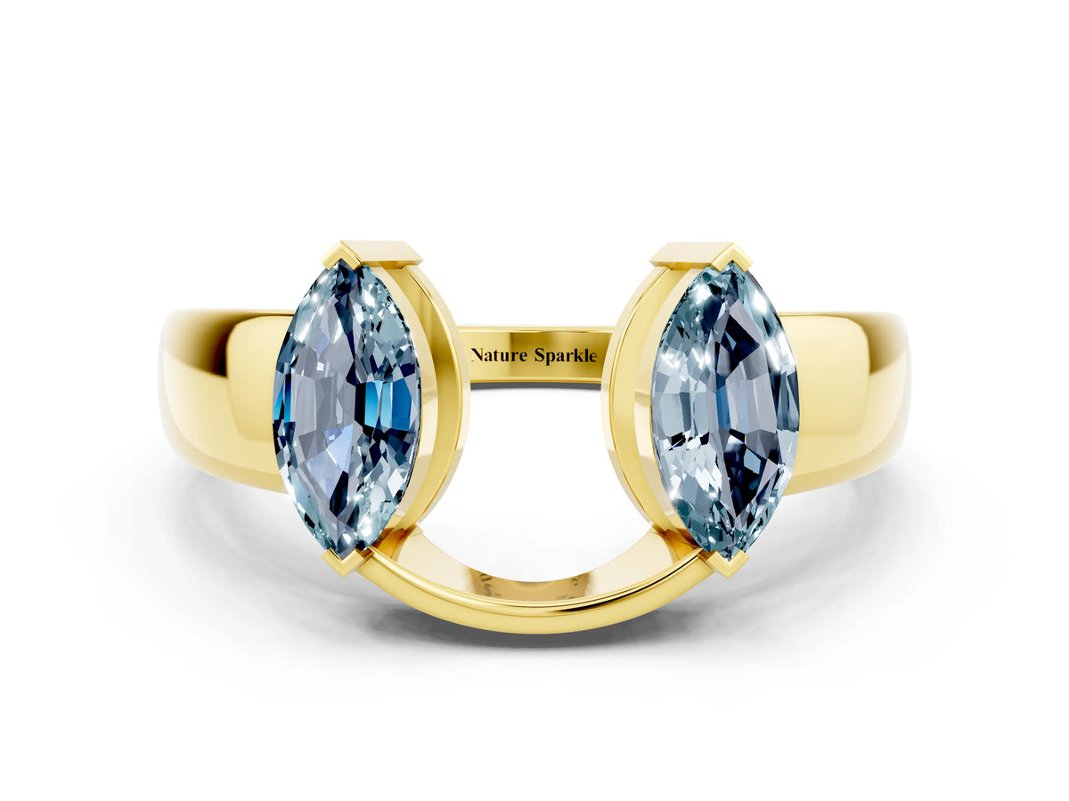 Marquise Aquamarine Open Band Ring in Yellow gold with Tension Setting