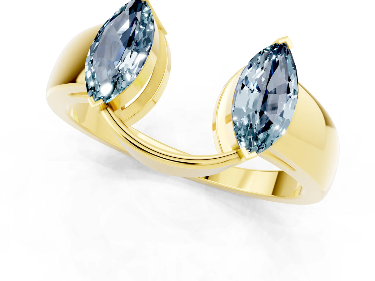 Marquise Aquamarine Open Band Ring in Yellow gold with Tension Setting_1