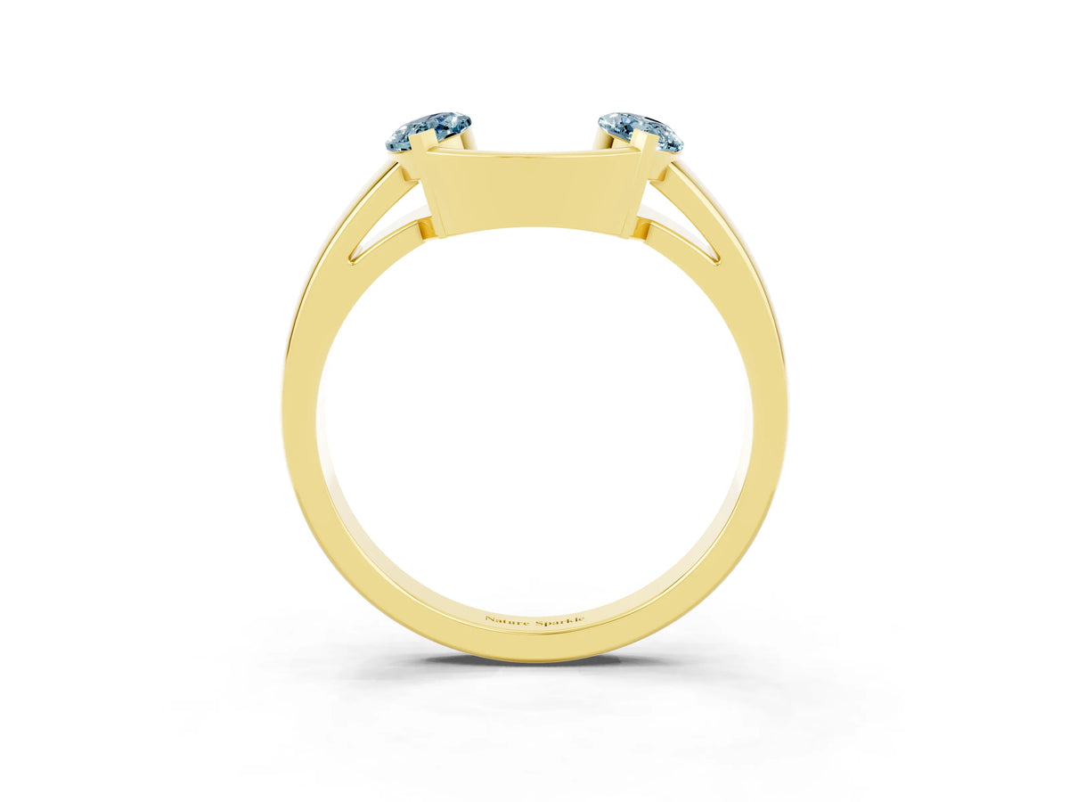 Marquise Aquamarine Open Band Ring in Yellow gold with Tension Setting_3