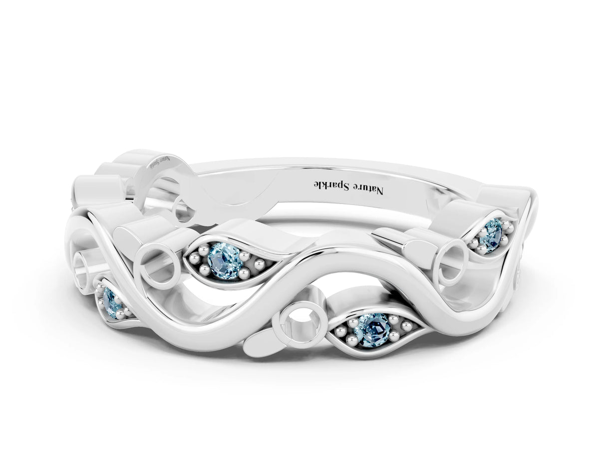Marquise Aquamarine Vine Eternity Band in Platinum with Bezel Setting