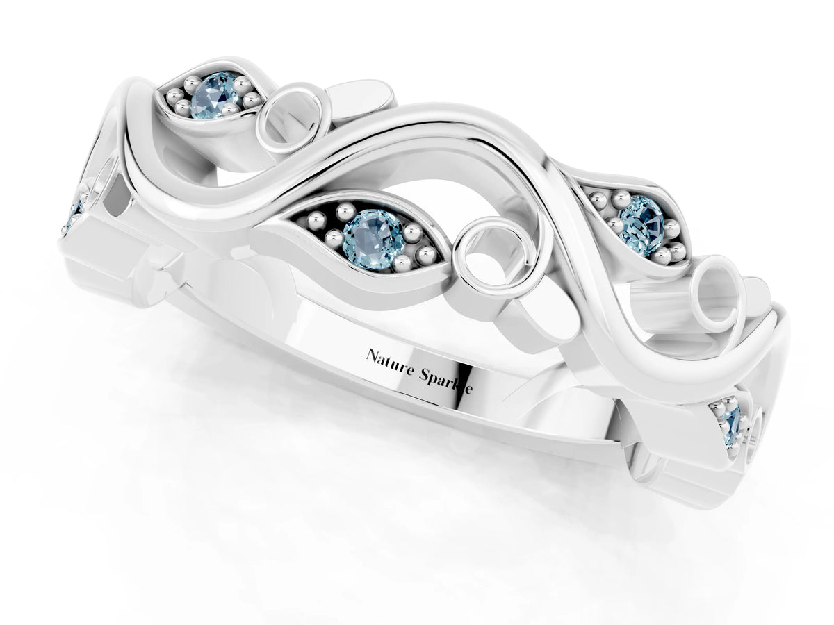 Marquise Aquamarine Vine Eternity Band in Silver with Bezel Setting_1