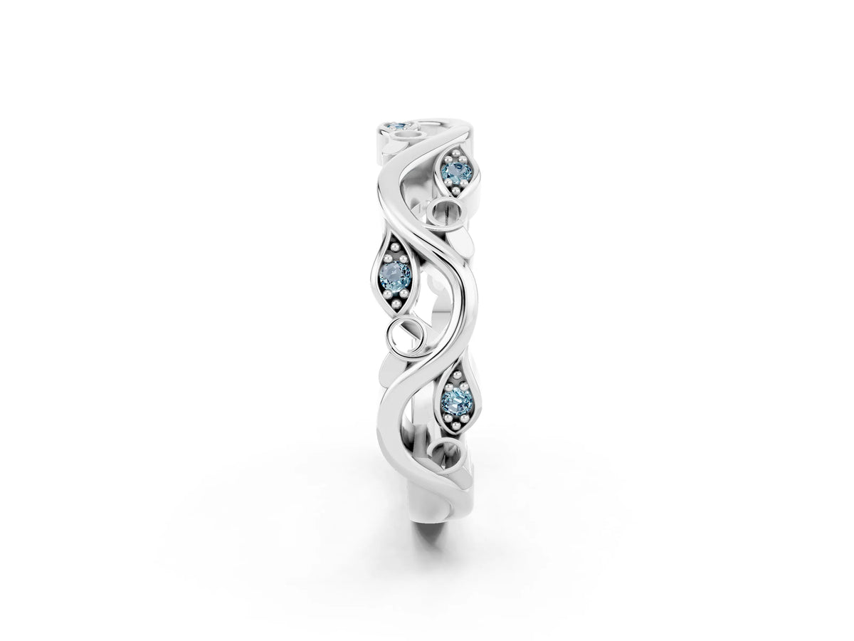 Marquise Aquamarine Vine Eternity Band in White gold with Bezel Setting_2