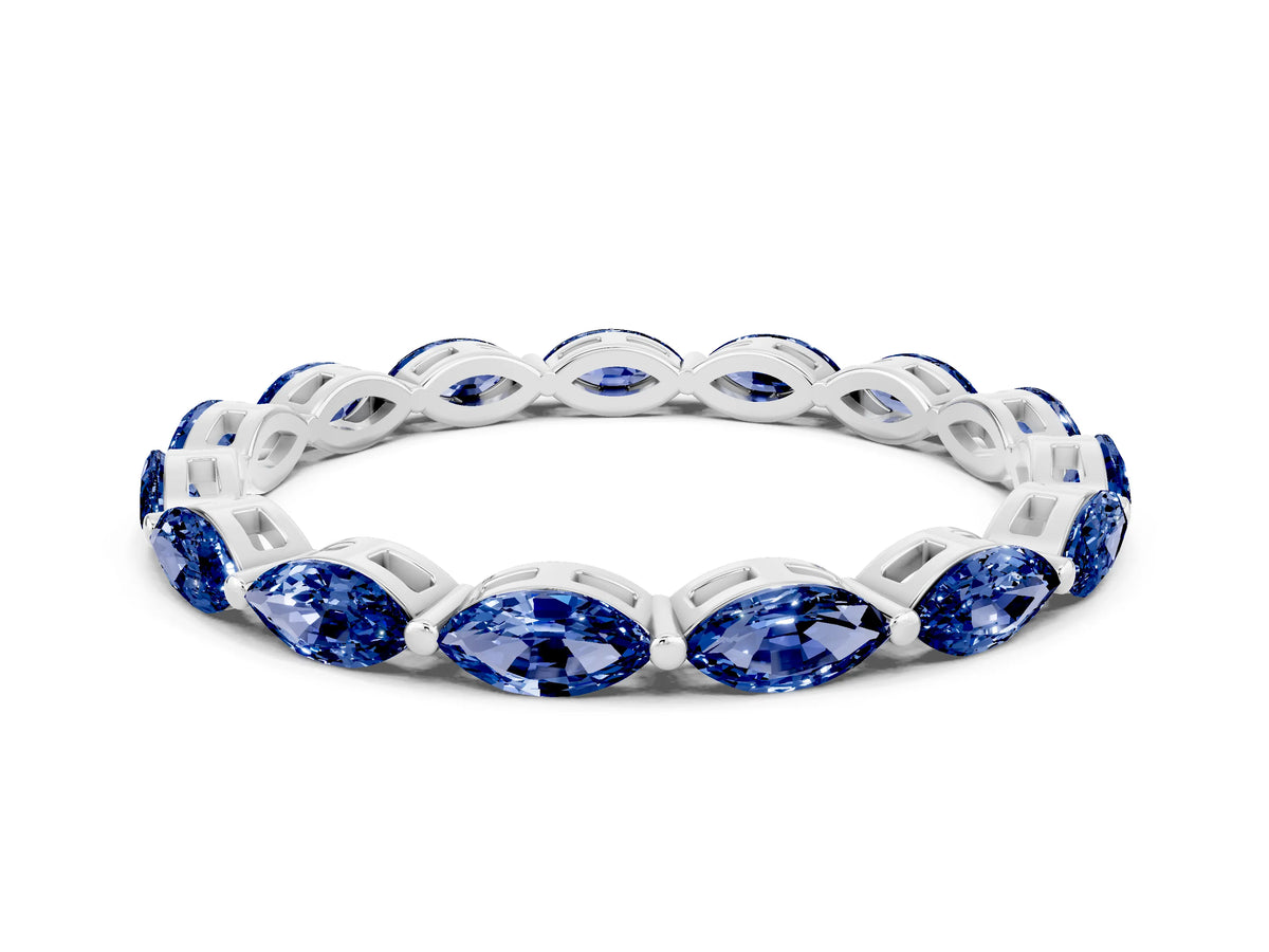 Marquise Blue Sapphire Eternity Band in Silver with U-Prong Setting