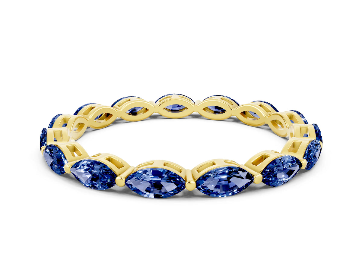 Marquise Blue Sapphire Eternity Band in Yellow gold with U-Prong Setting