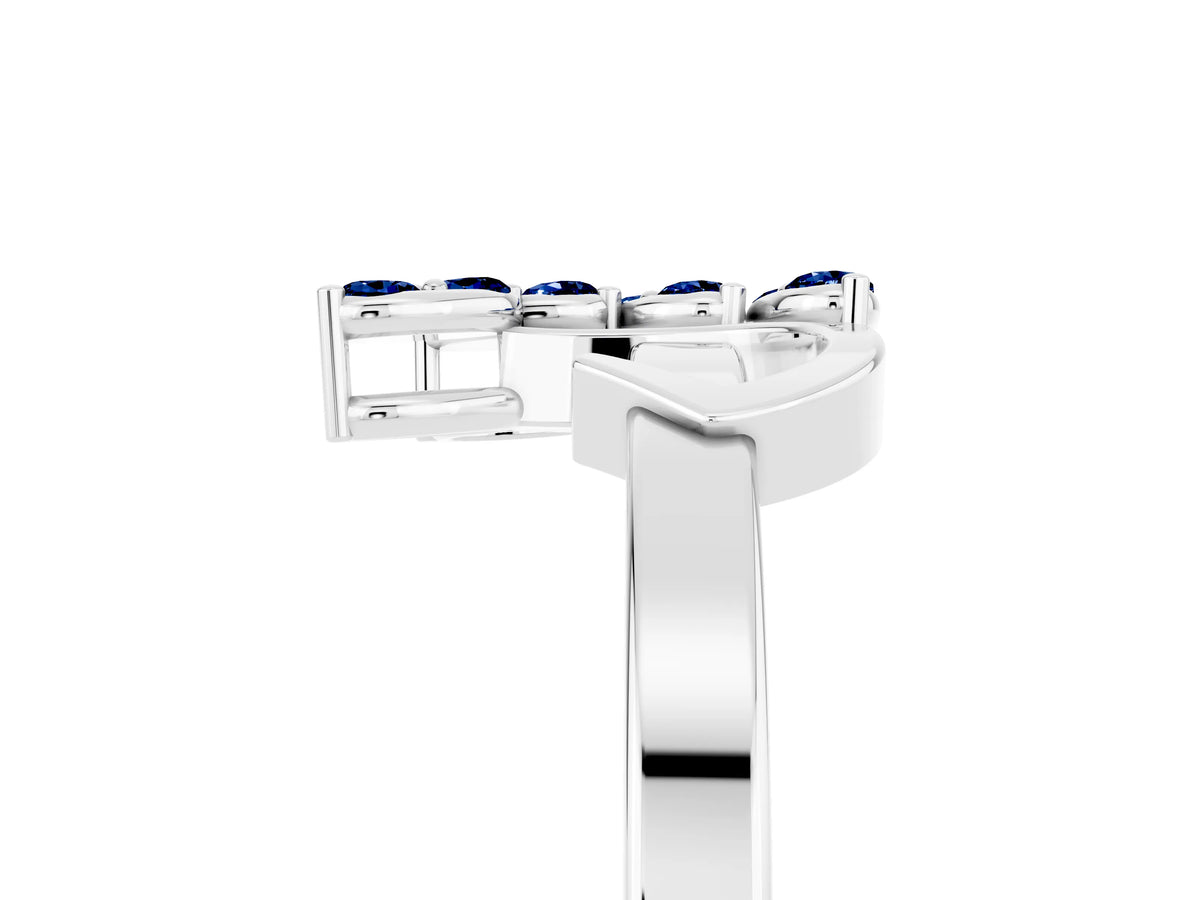 Marquise Blue Sapphire Floral Cluster Bypass Ring in Platinum with Prong Setting_5