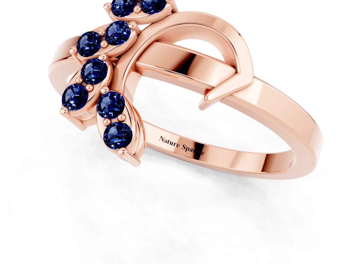 Marquise Blue Sapphire Floral Cluster Bypass Ring in Rose gold with Prong Setting_1