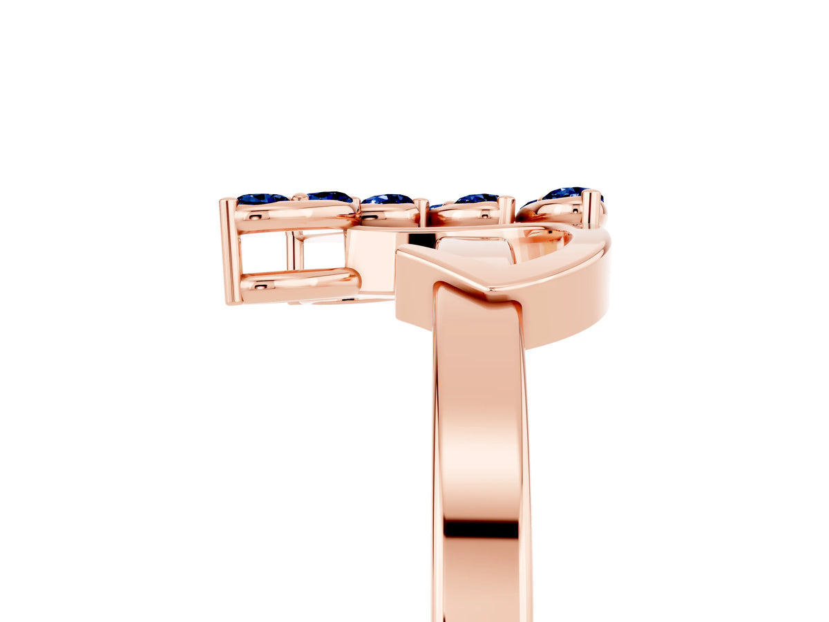Marquise Blue Sapphire Floral Cluster Bypass Ring in Rose gold with Prong Setting_5