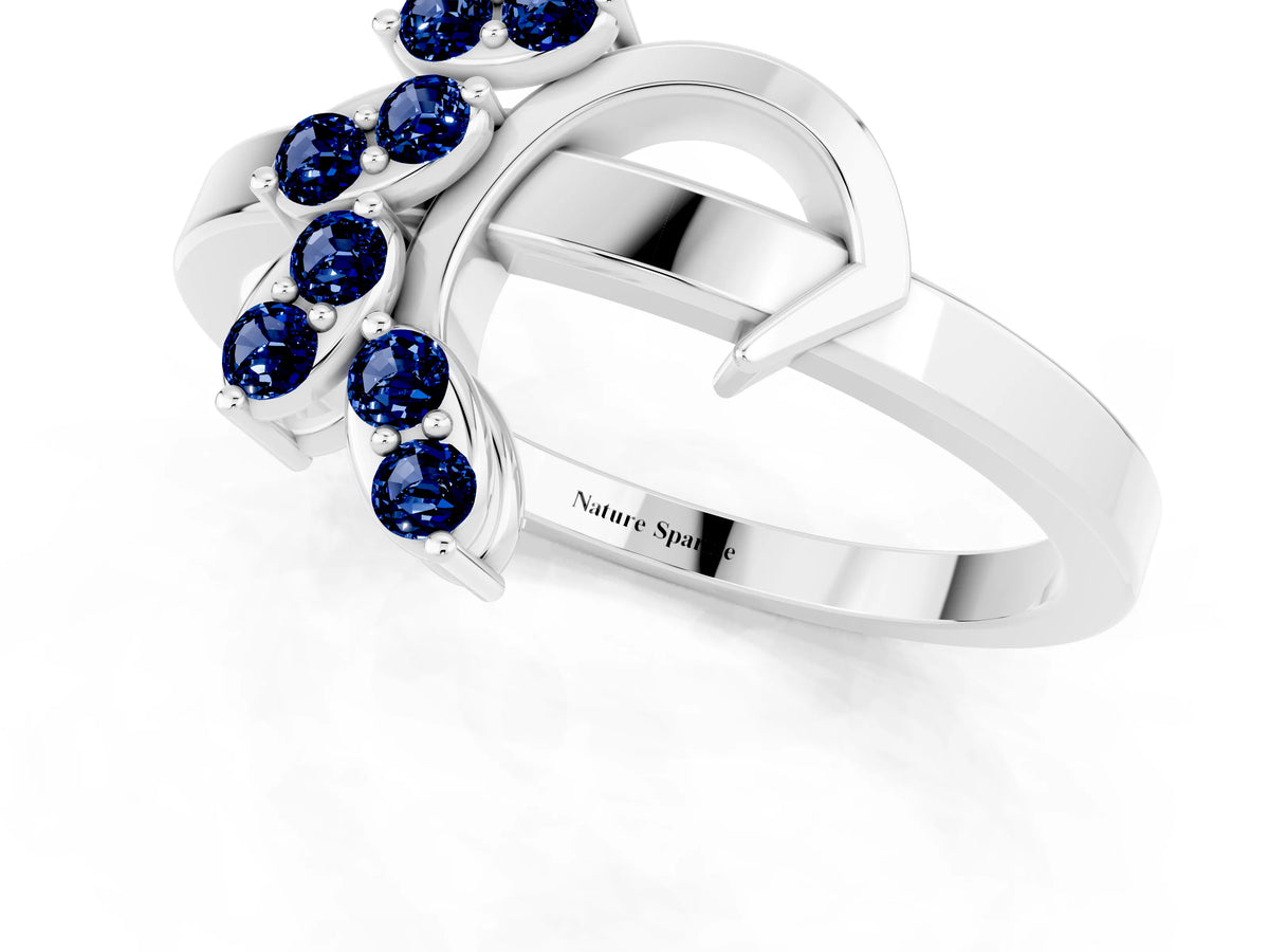 Marquise Blue Sapphire Floral Cluster Bypass Ring in Silver with Prong Setting_1