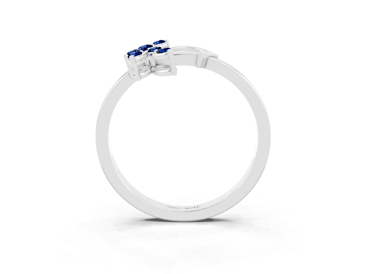 Marquise Blue Sapphire Floral Cluster Bypass Ring in Silver with Prong Setting_3
