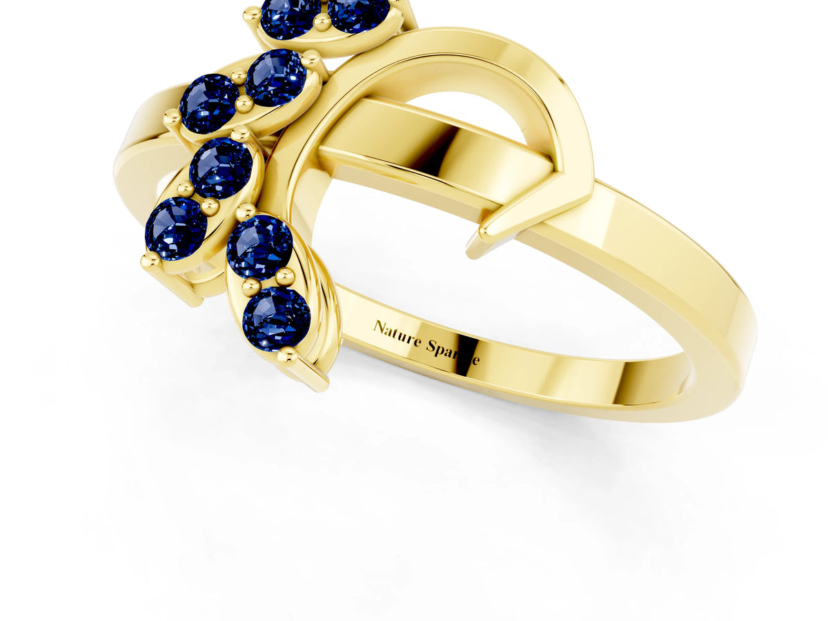 Marquise Blue Sapphire Floral Cluster Bypass Ring in Yellow gold with Prong Setting_1