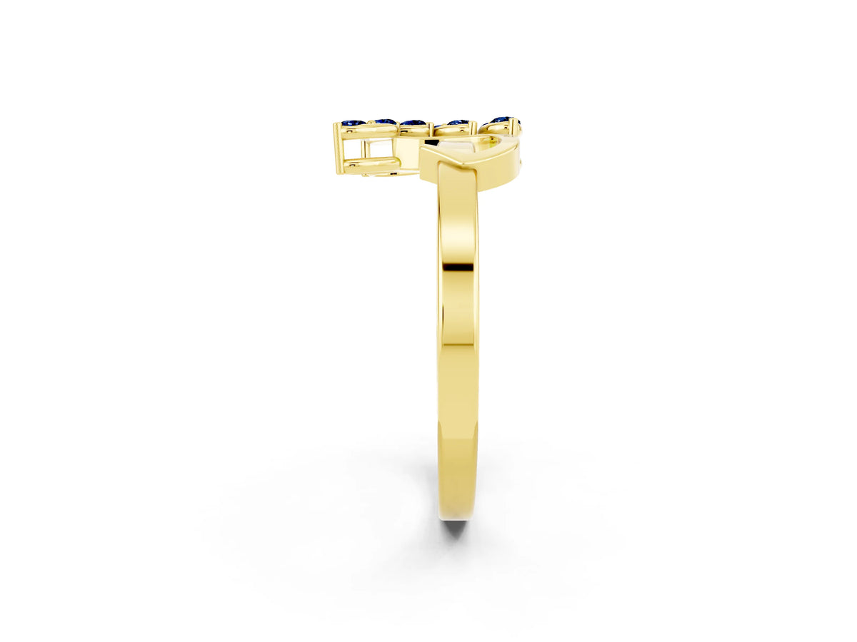 Marquise Blue Sapphire Floral Cluster Bypass Ring in Yellow gold with Prong Setting_2