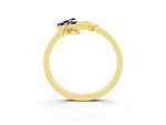 Marquise Blue Sapphire Floral Cluster Bypass Ring in Yellow gold with Prong Setting_3