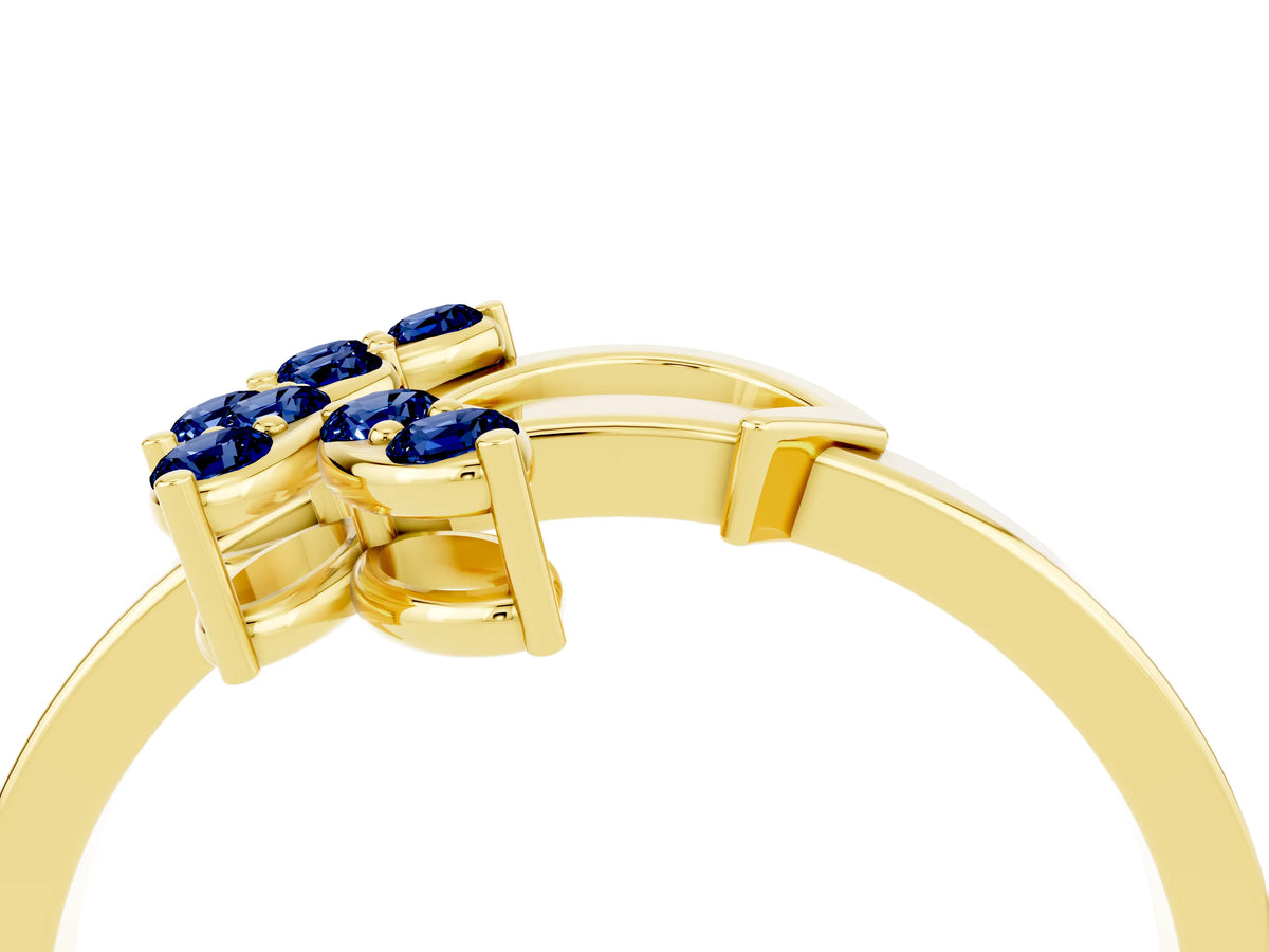 Marquise Blue Sapphire Floral Cluster Bypass Ring in Yellow gold with Prong Setting_4