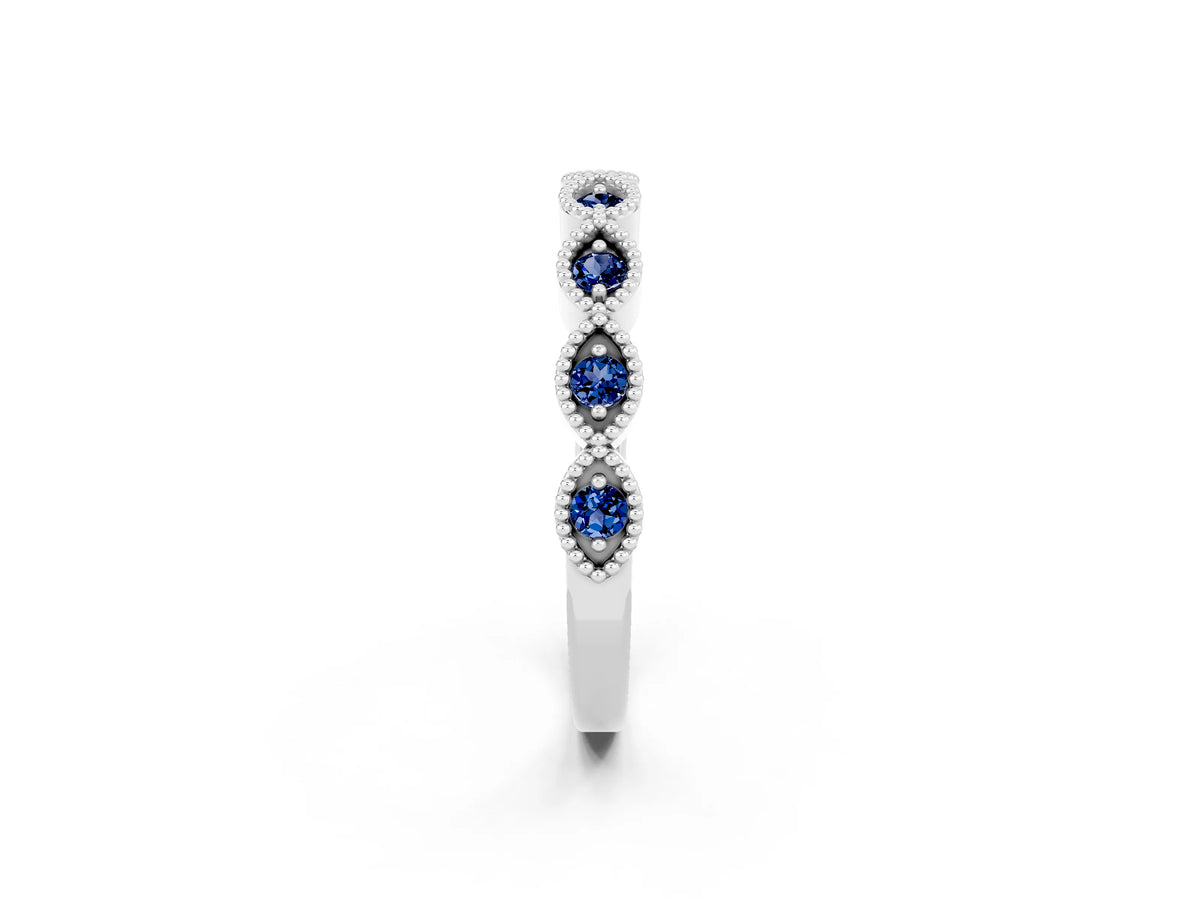 Marquise Blue Sapphire Milgrain Half Eternity Band in Platinum with Bezel Setting_2