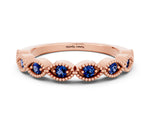 Marquise Blue Sapphire Milgrain Half Eternity Band in Rose gold with Bezel Setting
