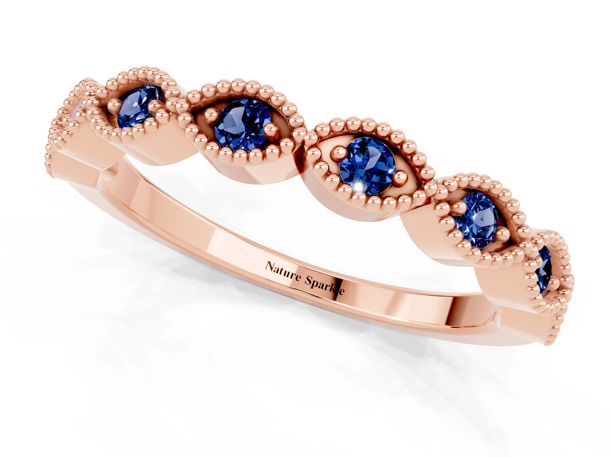 Marquise Blue Sapphire Milgrain Half Eternity Band in Rose gold with Bezel Setting_1