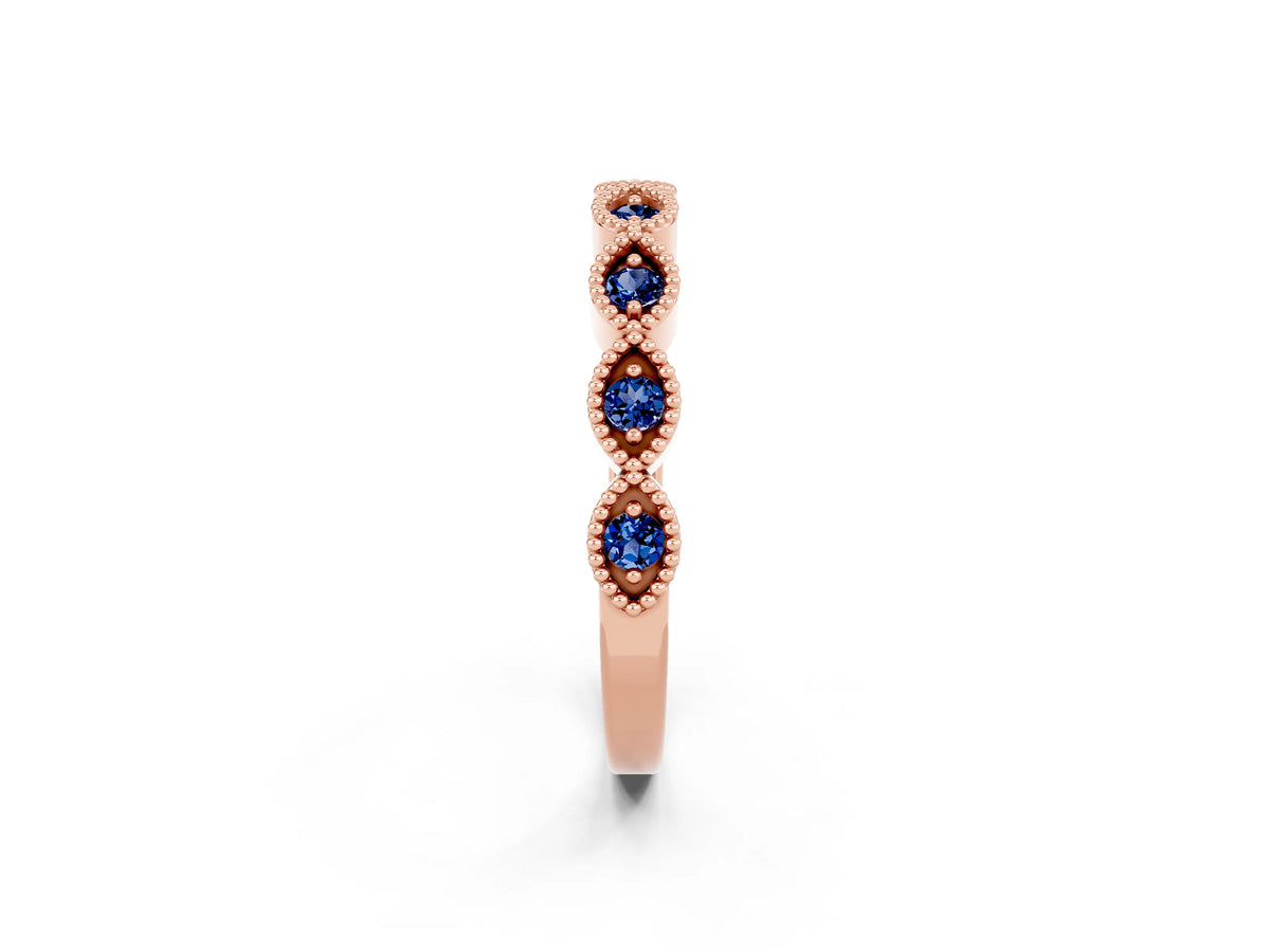 Marquise Blue Sapphire Milgrain Half Eternity Band in Rose gold with Bezel Setting_2