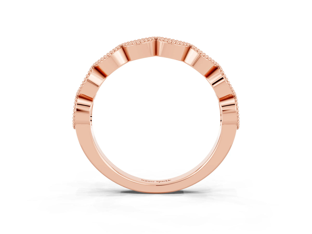 Marquise Blue Sapphire Milgrain Half Eternity Band in Rose gold with Bezel Setting_3