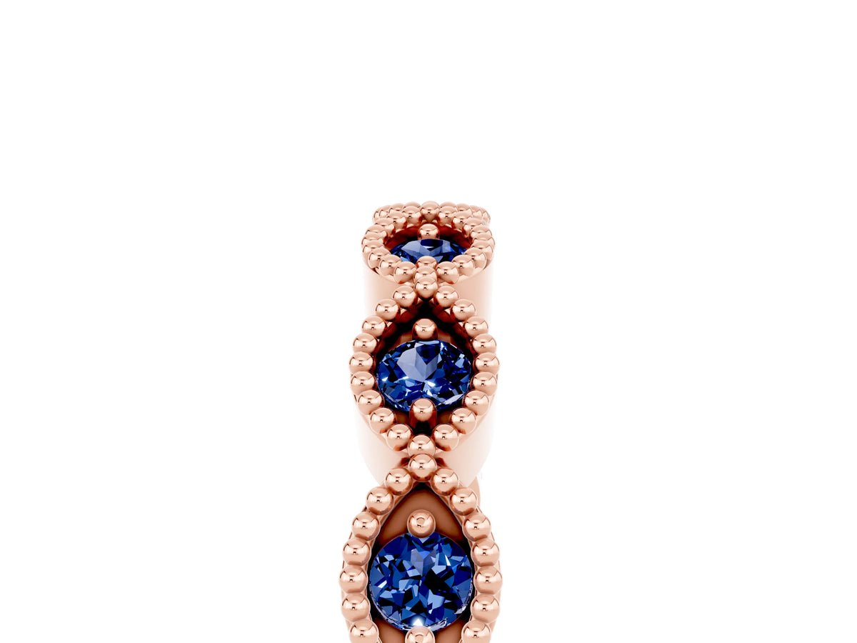 Marquise Blue Sapphire Milgrain Half Eternity Band in Rose gold with Bezel Setting_5