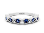 Marquise Blue Sapphire Milgrain Half Eternity Band in Silver with Bezel Setting