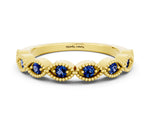 Marquise Blue Sapphire Milgrain Half Eternity Band in Yellow gold with Bezel Setting