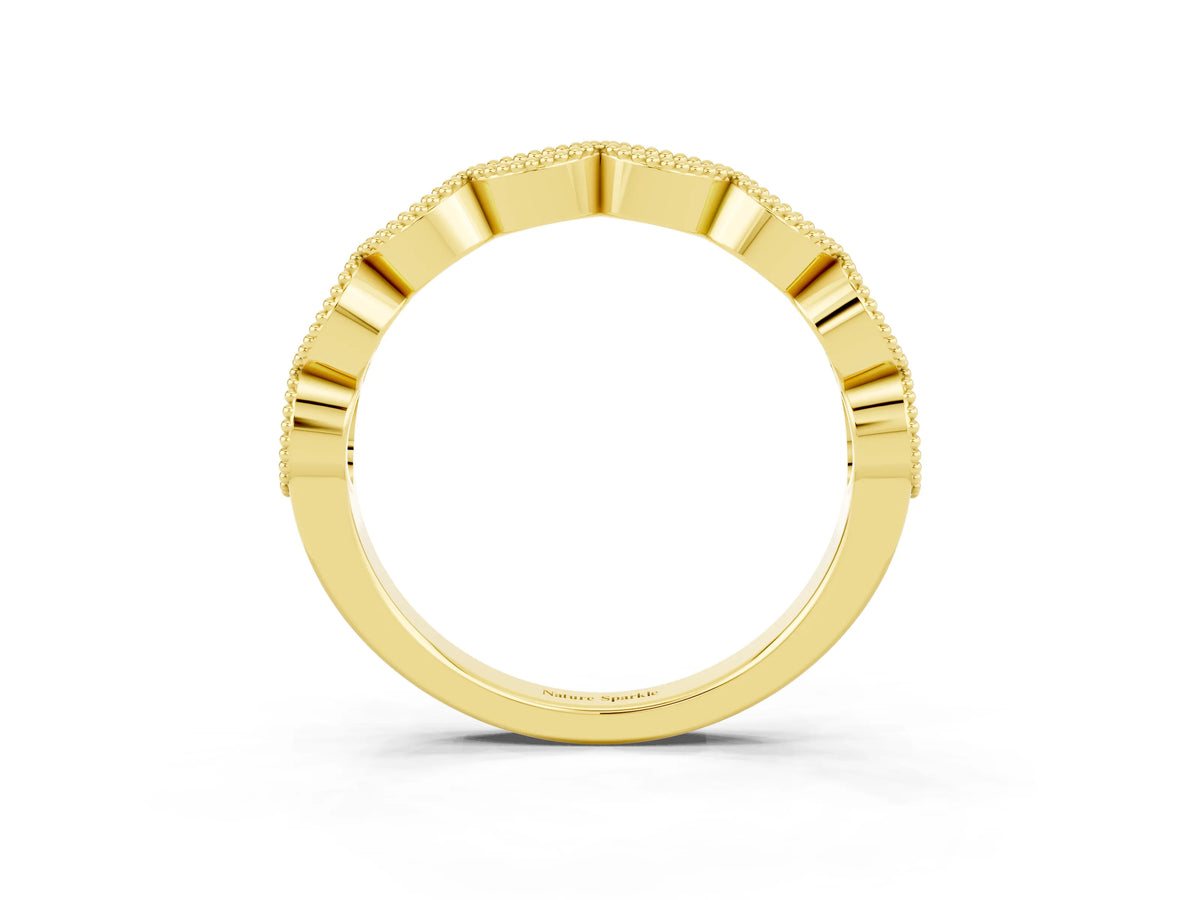 Marquise Blue Sapphire Milgrain Half Eternity Band in Yellow gold with Bezel Setting_3