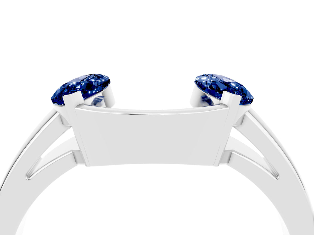 Marquise Blue Sapphire Open Band Ring in Platinum with Tension Setting_4