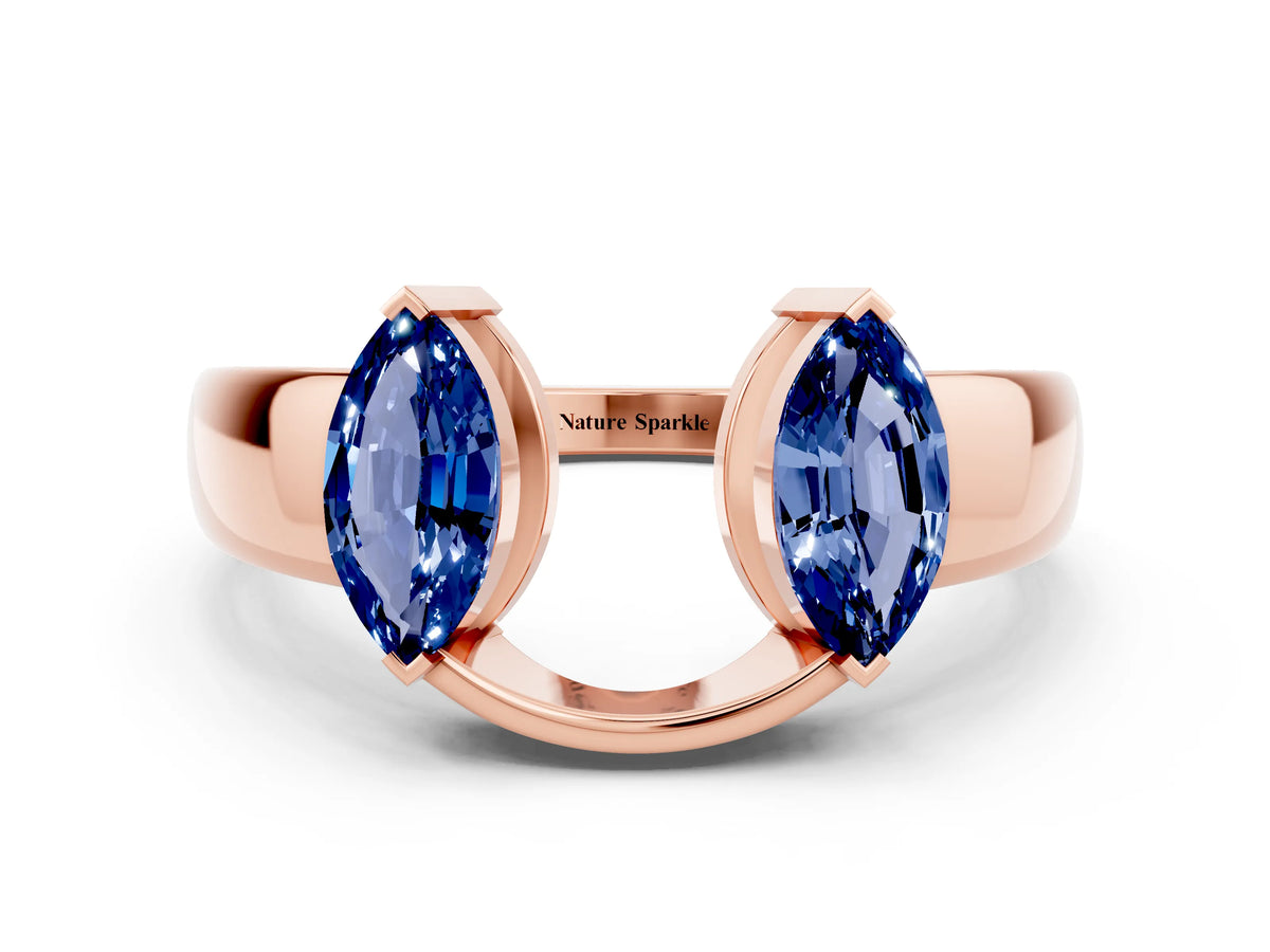 Marquise Blue Sapphire Open Band Ring in Rose gold with Tension Setting