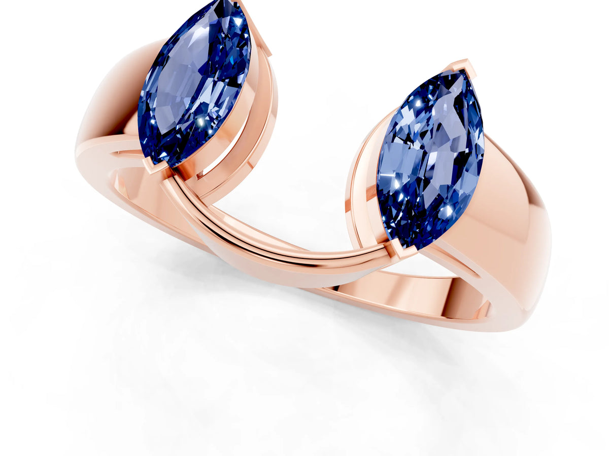 Marquise Blue Sapphire Open Band Ring in Rose gold with Tension Setting_1