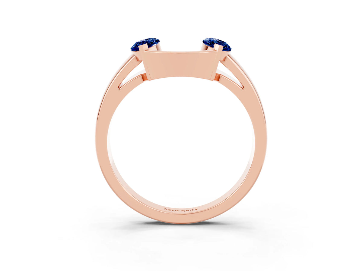 Marquise Blue Sapphire Open Band Ring in Rose gold with Tension Setting_3