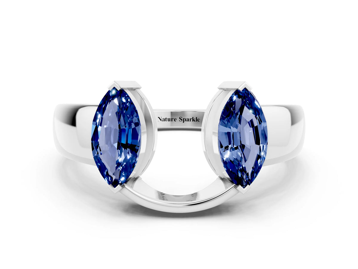 Marquise Blue Sapphire Open Band Ring in Silver with Tension Setting