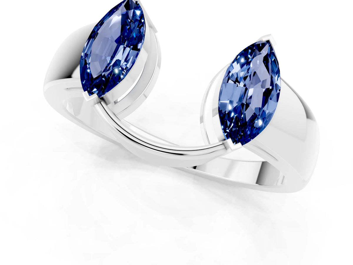 Marquise Blue Sapphire Open Band Ring in Silver with Tension Setting_1